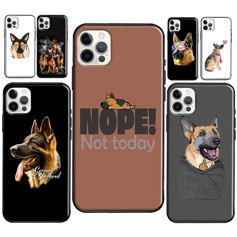 Coque de protection en TPU souple pour iPhone, compatible modèles X, XR, XS MAX, SE 2020, 8, 7 Plus, 11, 14, 12, 13 Pro Max, avec dessin de chien de berger allemand