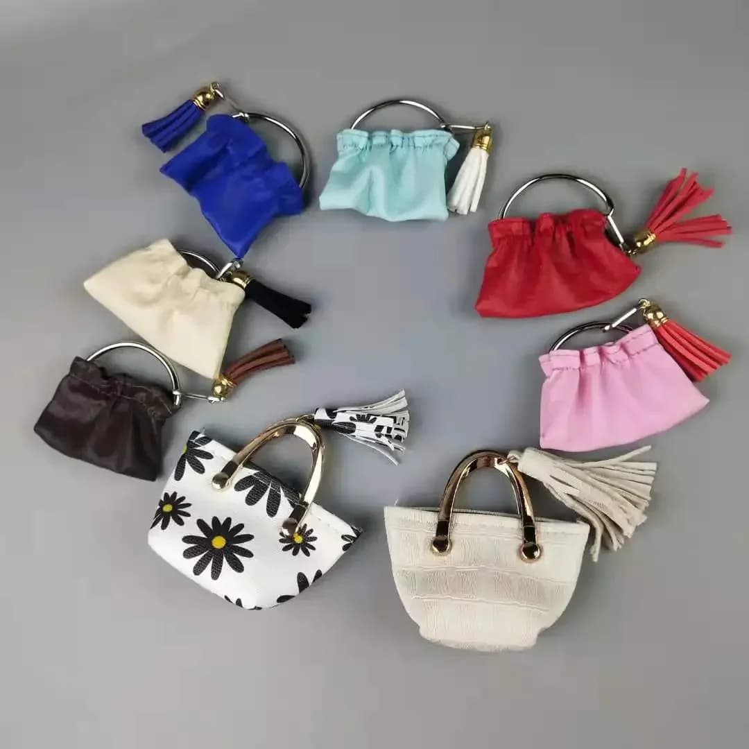 Sac à main en cuir avec pompons pour poupées Barbie, accessoire de mode pour maison de courses BJD, sac à provisions pour Blythe, jouet pour enfants, DIY, 1/6