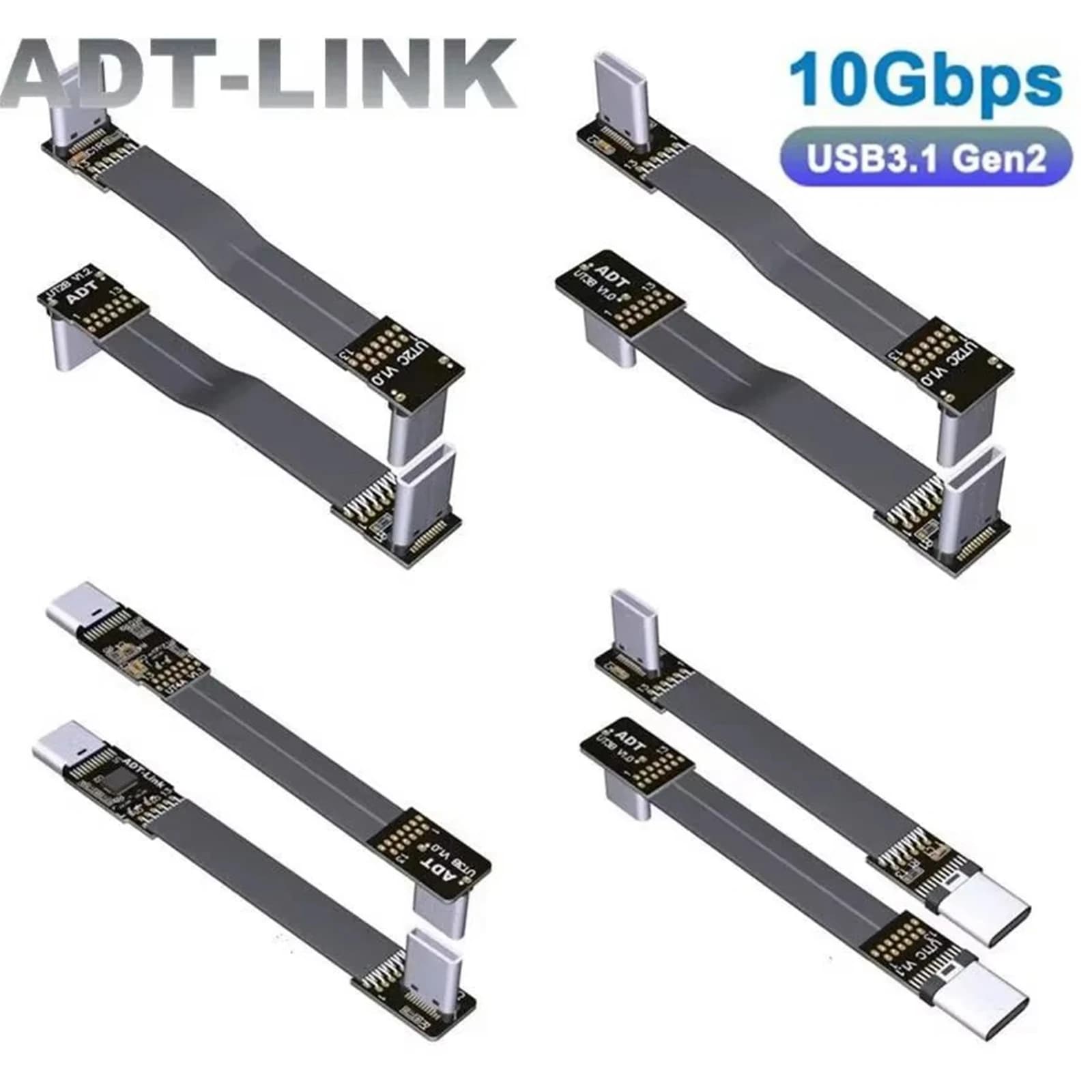 Ruban FPV USB 3.1 TYPE-C vers TYPE C câble d'extension plat Angle haut/bas de 90 degrés données USB-C 10Gbps Gen2 câble USB 3.1 pleine vitesse
