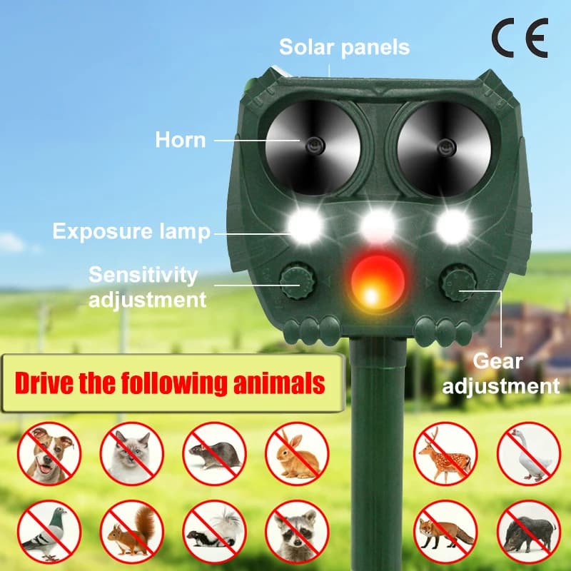 2/1 Pièces Solaire Répulsif Ultrasonique PIR Mouvement Capteur Oiseau Chat Chien Répulsif Effrayer Répulsif Pour Animaux Pour Le Jardin Extérieur