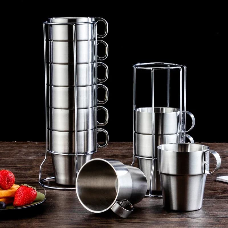 Ensemble de tasses à café à Double paroi, tasses en acier inoxydable 304, paquet de 6 tasses, tasses à thé, isolation thermique extérieure, Anti-brûlure