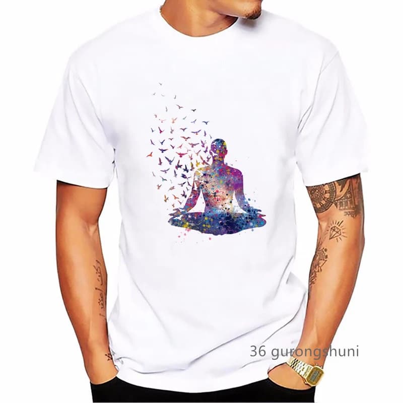T-shirt imprimé bouddha pour hommes, haut d'été, interconnexion, méditation, Boho, Vermont, Hobo, Streetwear masculin, drôle, zones me, blanc, graphique