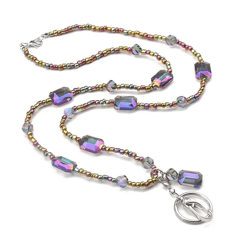 Porte-nom avec perles bleues pour femmes, lanière avec porte-carte d'identité, porte-Badge et clé de chaîne