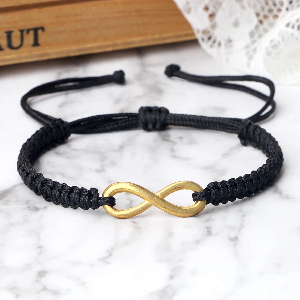 Bracelet classique Infinity tressé réglable pour couples, hommes et femmes, fait main, avec breloques, bijoux