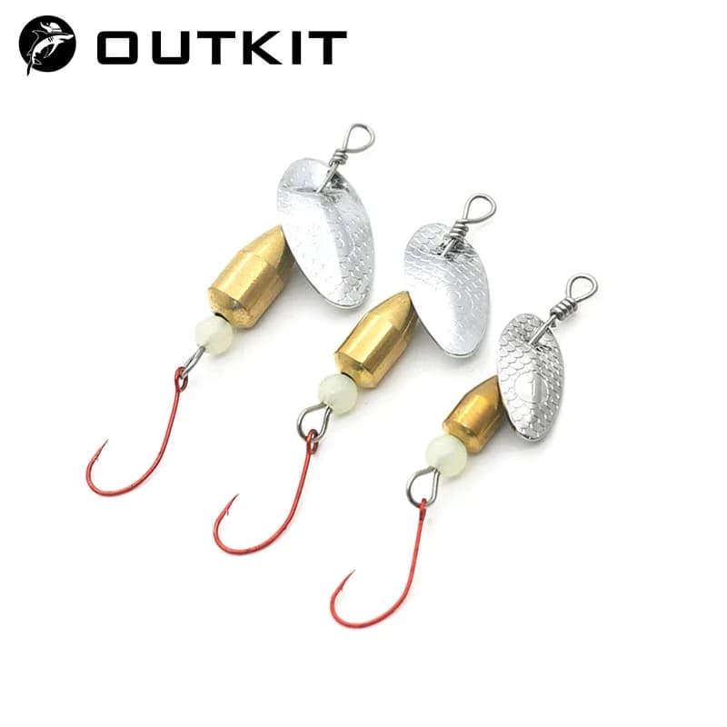 OUTKIT 1 pièces Spinner cuillère métal appât Micro leurre de pêche petites paillettes cuivre longue tir appâts pour bar truite perche brochet rotatif