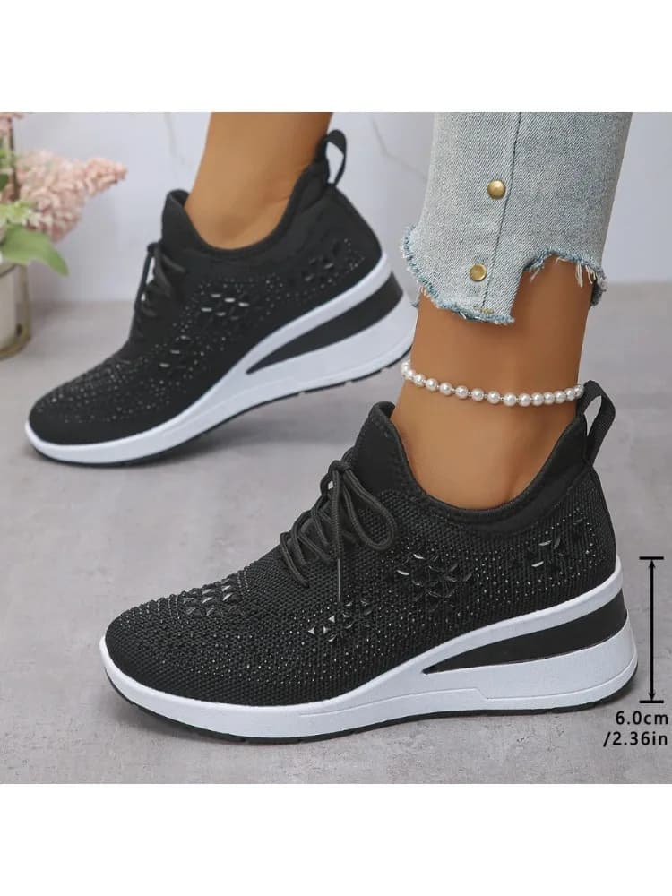 botte compensée femme talon noir talon haut plateforme Comemore – baskets en maille à semelles compensées pour femmes, chaussures blanches décontractées respirantes à semelles épaisses de 10cm,