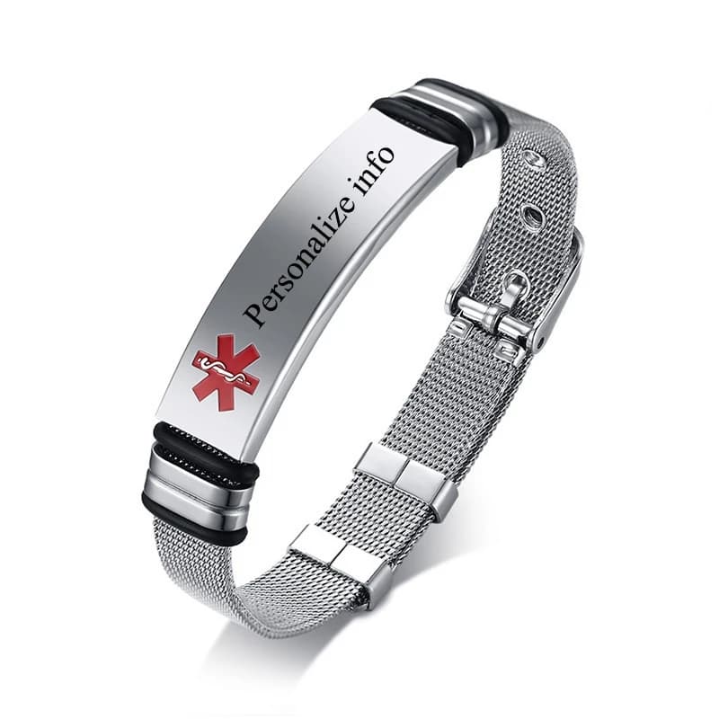 Bijoux d'alerte médicale pour hommes et IDs personnalisés gravables Bracelets Bracelet en acier inoxydable Bracelet d'urgence personnalisé