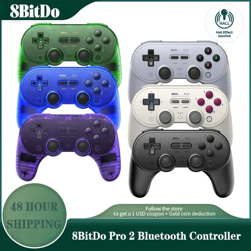 Manette de jeu Bluetooth 8Bitdo Pro 2 avec capteurs à effet Hall pour Switch, PC, MacOS, Android, Steam, Raspberry Pi et Nintendo Switch.