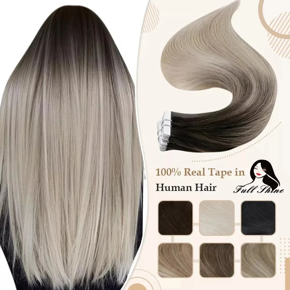 Bande entièrement brillante dans les Extensions de cheveux humains réels couleur ombrée trame de peau Blonde naturel Remy adhésif de trame de peau de cheveux humains pour Salon
