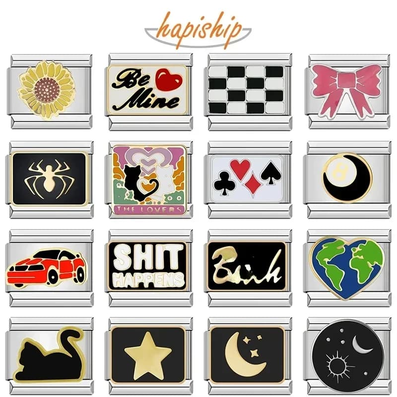 Hapiship 2024 Fashion Spider Star Moon Love Theatre l Charm italien Liens Fit Bracelet 9mm Bijoux en acier inoxydable DJ003-346 exécutif