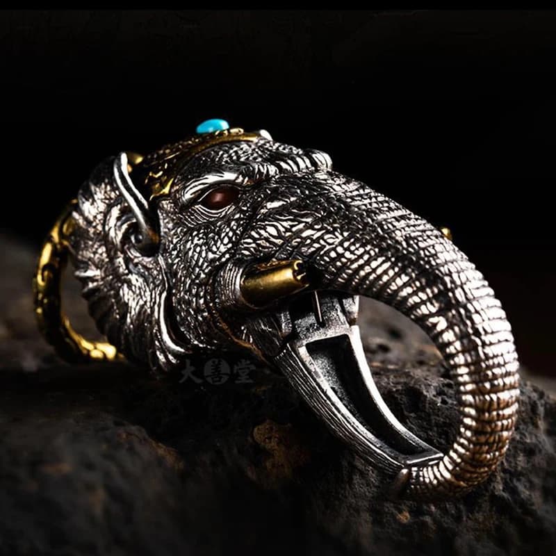 HX nouveau argent manuel éléphant dieu de la richesse pendentif anneau boucle voiture porte-clés personnalité créativité Vintage argenterie bijoux