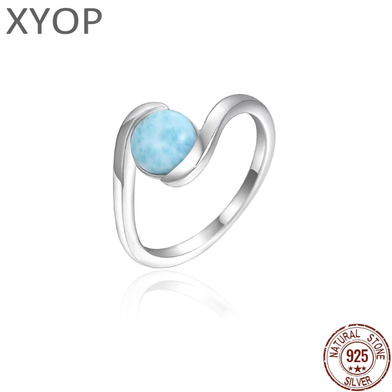 Bague Larimar en argent regardé 925 avec pierres précieuses naturelles pour femme, bijoux féminins simples classiques, design géométrique, style cour, rencontres