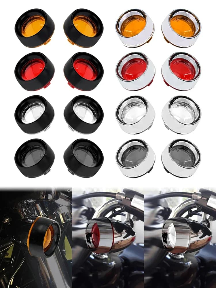 Lentille de Clignotant de Moto Noire/Chromée, Anneau de Garniture Visière pour Harley Touring Street, Fetal de FLHR ocia Sportster XL883 1200 Softail