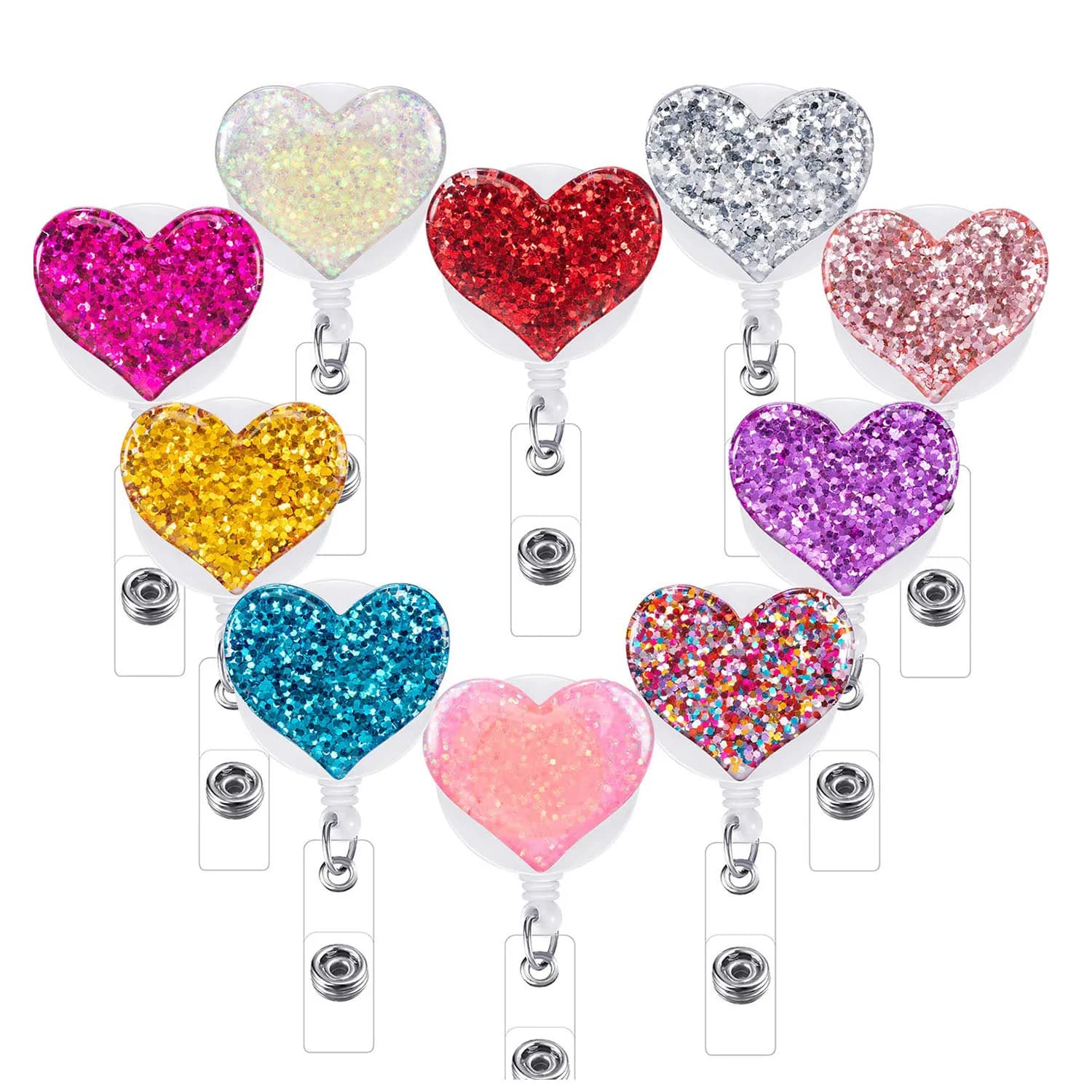 Porte-Badge rétractable Bling Love Heart, Clips pour Badge d'infirmière, bobine avec pince crocodile
