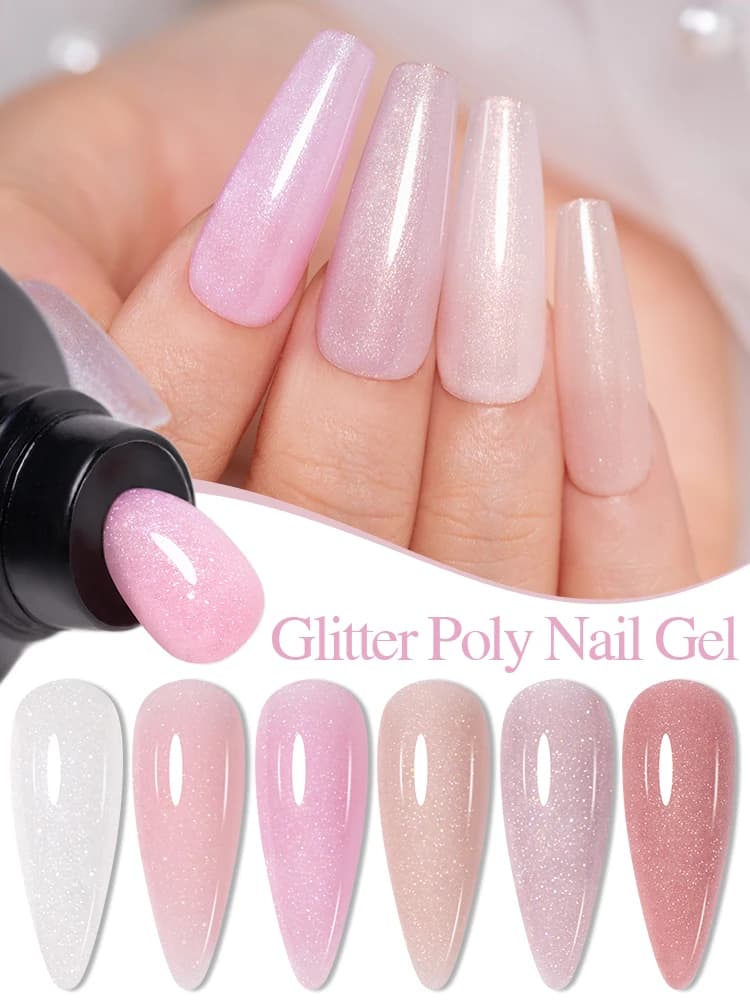 AWStorG Gel à ongles pailleté en poly, gel UV semi-permanent à prise rapide, vernis à ongles brillant, gel acrylique pour extension d'ongles, nail art soak off