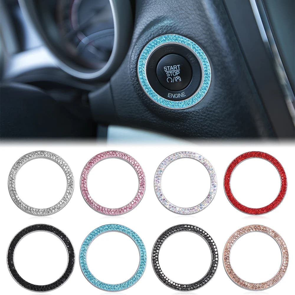 Couvercle de bouton poussoir de voiture Start Stop VILLE, moteur à une clé, biscuits, diamant, bague en cristal, décoration de voiture bricolage