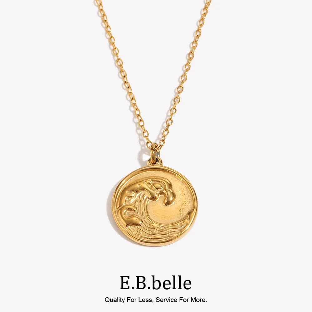 E.B.belle – collier ondulé en acier inoxydable plaqué or 18 carats, sans ternissement, pièces de monnaie stéréoscopiques pour femmes