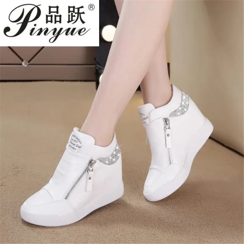 RiSALE-Chaussures à talons compensés cachés blancs pour femmes, baskets montantes, chaussures décontractées, tennis féminin, taille 34, 42, offres spéciales