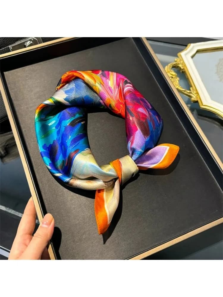 Foulard 100% Soie Pure pour Femme, Bandeau Carré, Bandana, Imprimé Tendance 2026, 53*53cm