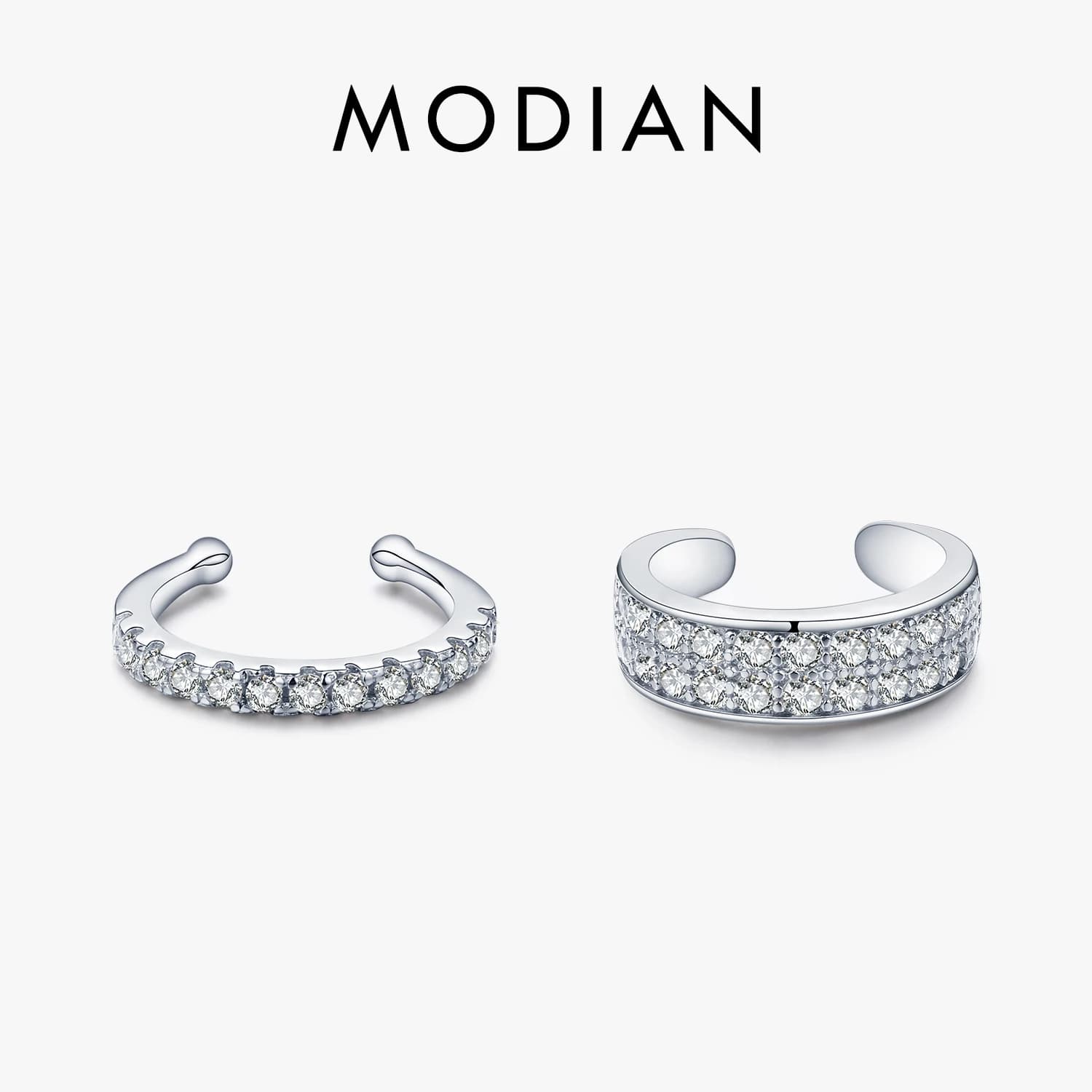 MODIAN 925 en argent Sterling mode Punk manchette boucles d'oreilles scintillant clair CZ scintillant pince boucles d'oreilles pour femmes hommes unisexe bijoux