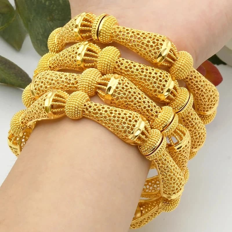Bracelets à breloques de couleur or indien pour femmes, bijoux africains de luxe plaqué or de dubaï, cadeau de mariage 4 pièces/lot