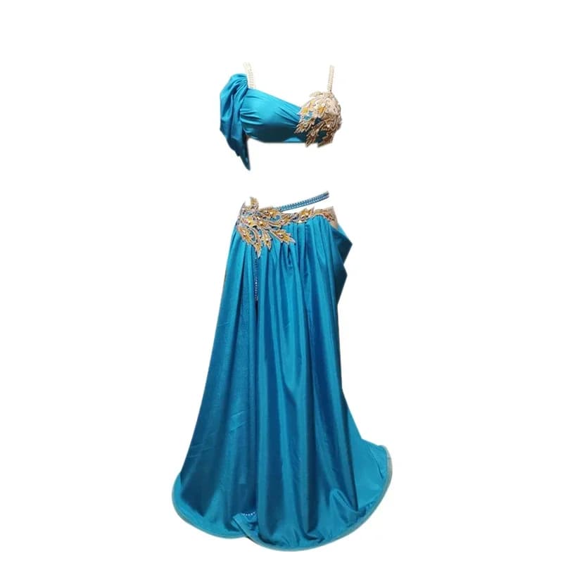Soutien-gorge à bretelles clouté de diamants imbibés de danse du ventre, grande jupe balançoire fendue, ensemble de vêtements de performance, vêtements financièrement de compétition phtaline