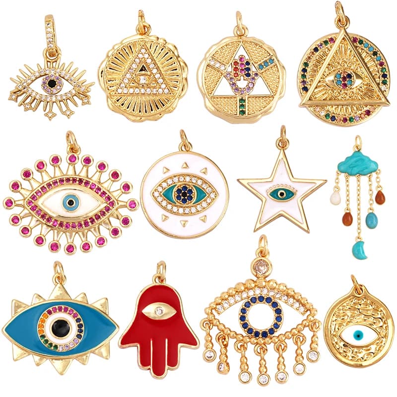 Pendentif main Hamsha mauvais œil, plaqué or véritable, zircone cubique pavée, Religours, bijoux, collier, Bracelet, accessoires, fourniture M18