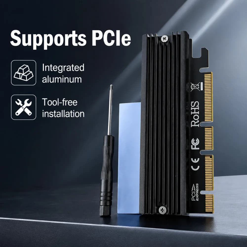 Adaptateur NVMe M.2 PCIe SSD vers PCI-e X4/x8/x16, carte de conversion avec dissipateur thermique pour M.2 (clé M) NVMe SSD 2280/2260/2242/2230