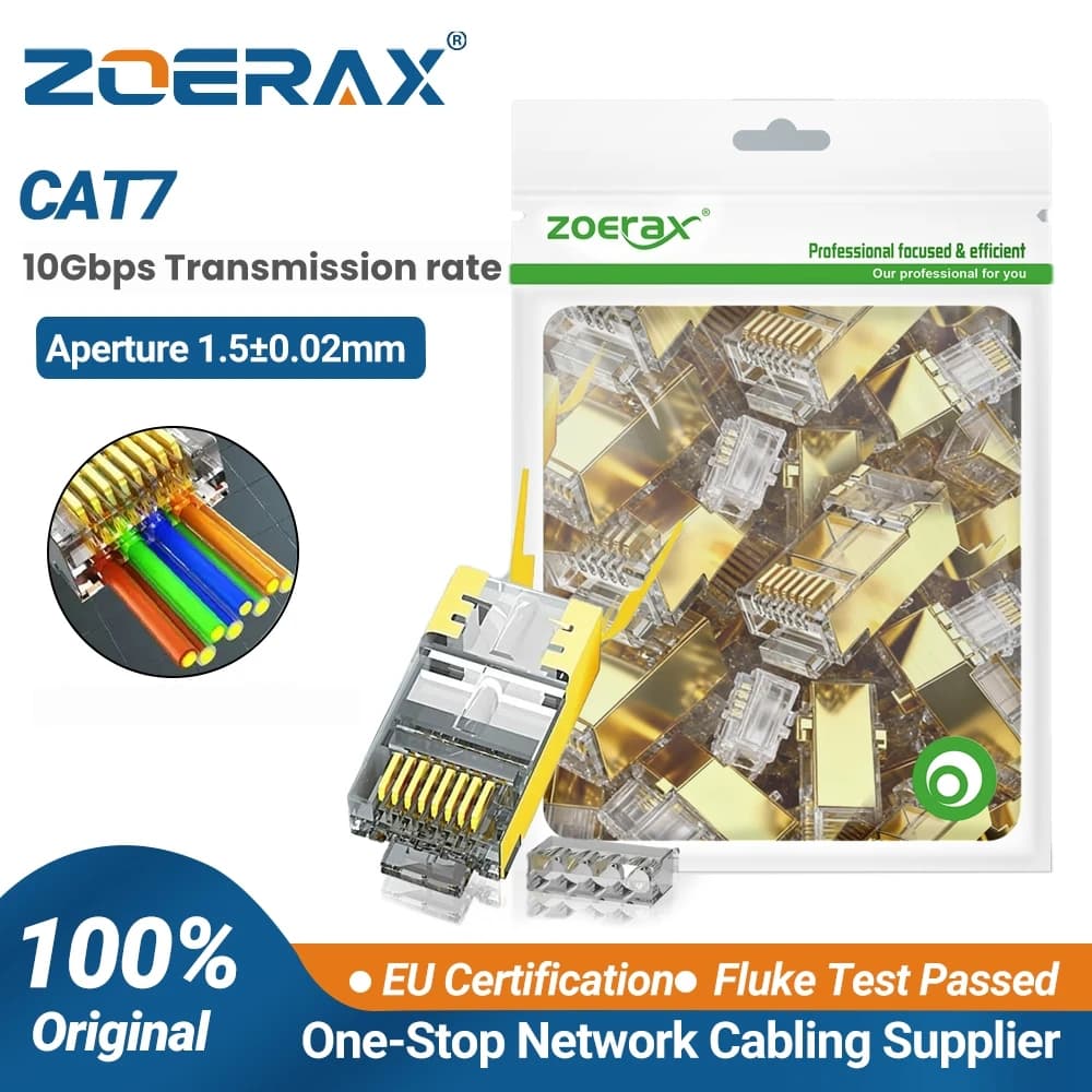 Connecteurs traversants ZoeRax RJ45 Cat8 Cat7 & Cat6A 8P8C 50UM blindés plaqués or FTP/STP | Prise modulaire réseau RJ45 - 1,5 mm