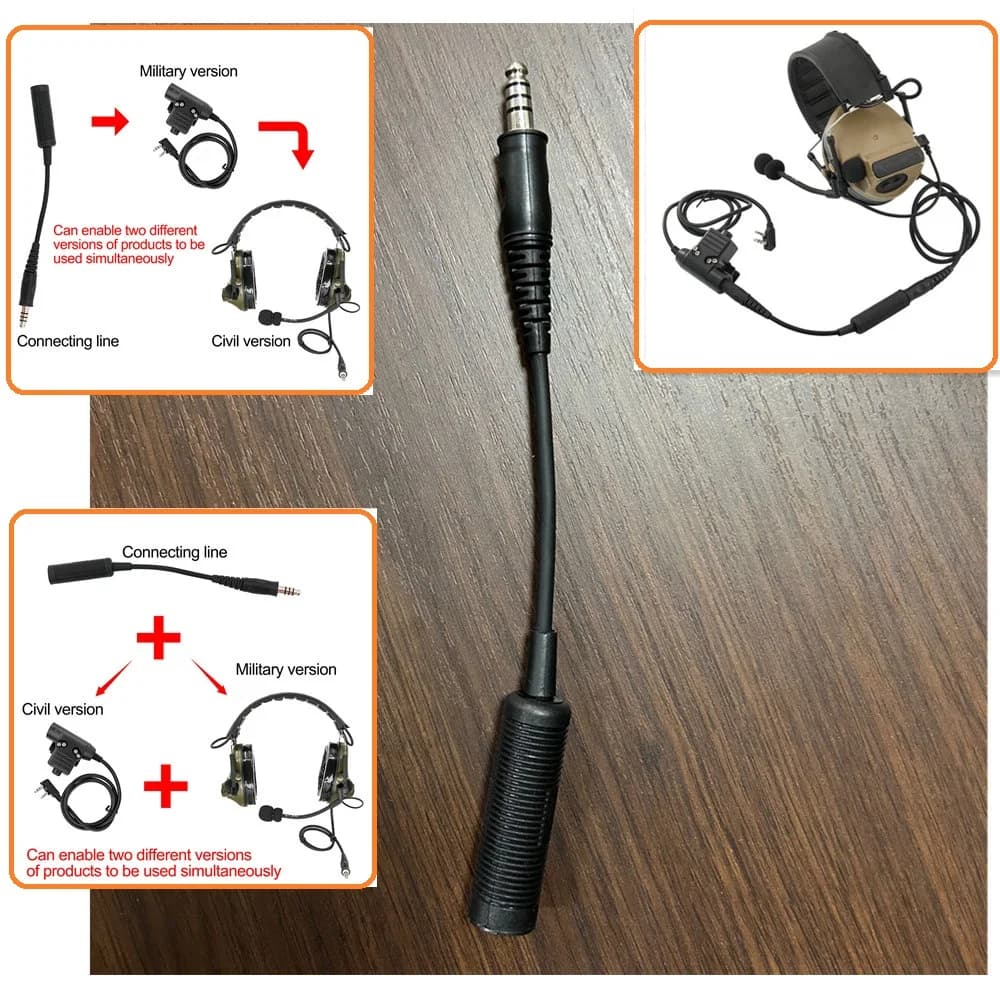 Câble adaptateur PTT pour casque tactique NATO/militaire vers civil, pour connexion PTT vers casque d'origine défini par l'armée U-174