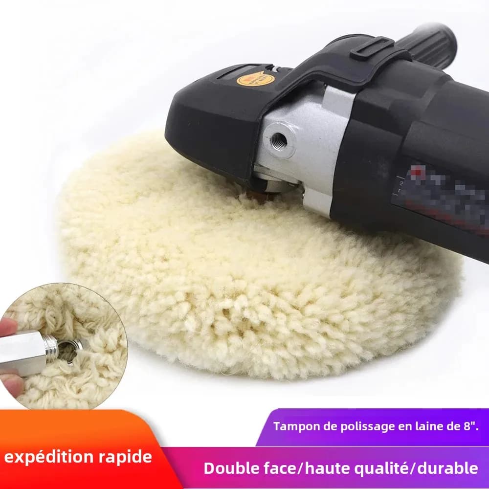 Tampon de polissage de voiture de 8 pouces, tampons de polissage en laine Double face épais avec adaptateur de boulon d'extension de filetage 5/8 "-11 pour le polissage et la coupe