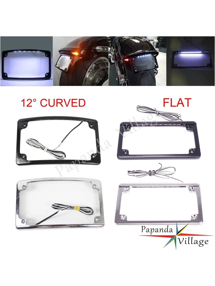 Cadre de plaque de planificateur incurvé à 12 ° pour Harley, lumière LED, cadre d'enregistrement, 7-3/16 "x 4-1/4", Road King, 73Inboulon t