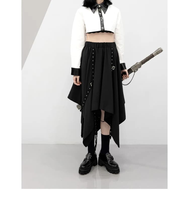 Jupe Longue Gothique de Longueur Moyenne pour Fille, Tenue Irrégulière, Style Punk, Y2k, Nouvelle Collection