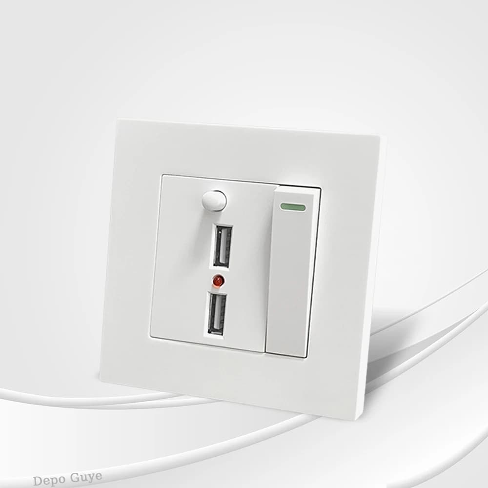 1 gang 2 voies avec prise de chargement USB 2 ports, avec lumière LED, AC110-250V, interrupteur d'éclairage avec prise USB universelle internationale