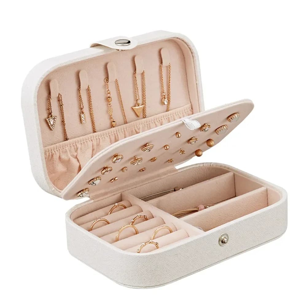 Boîte à bijoux Portable, organisateur de bijoux, présentoir à bijoux de voyage, boîtes de rangement en cuir à boutons, fermeture éclair pour bijoutiers Joyero