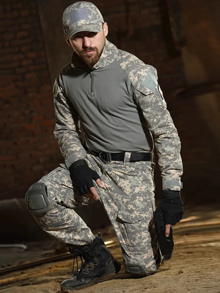 Uniforme d'escalade de Camouflage tactique, vêtements en coton, coupe-vent pour hommes, chemise de Combat Airsoft + pantalon Cargo, genouillères Plus 8XL