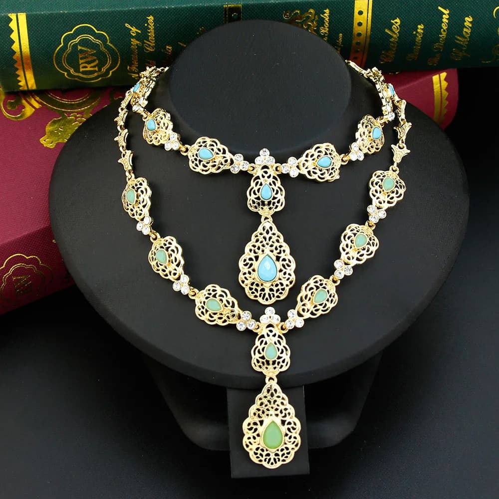 Sunspicems – collier Chic avec pendentif en cristal, bijoux de mariage marocain pour femmes, ras du cou de mariée algérienne, accessoires caftan