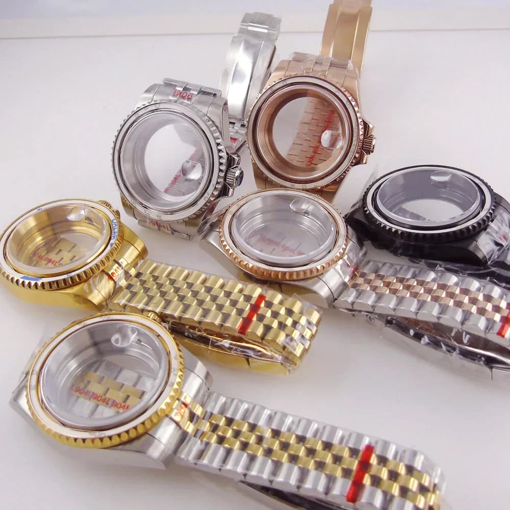 Boîtier de montre plaqué or 40mm, pour NH35 NH36 NH38 Miyota8215 ETA2836 DG2813 ETA2824 PT5000, mouvement saphir cristal couronne à visser