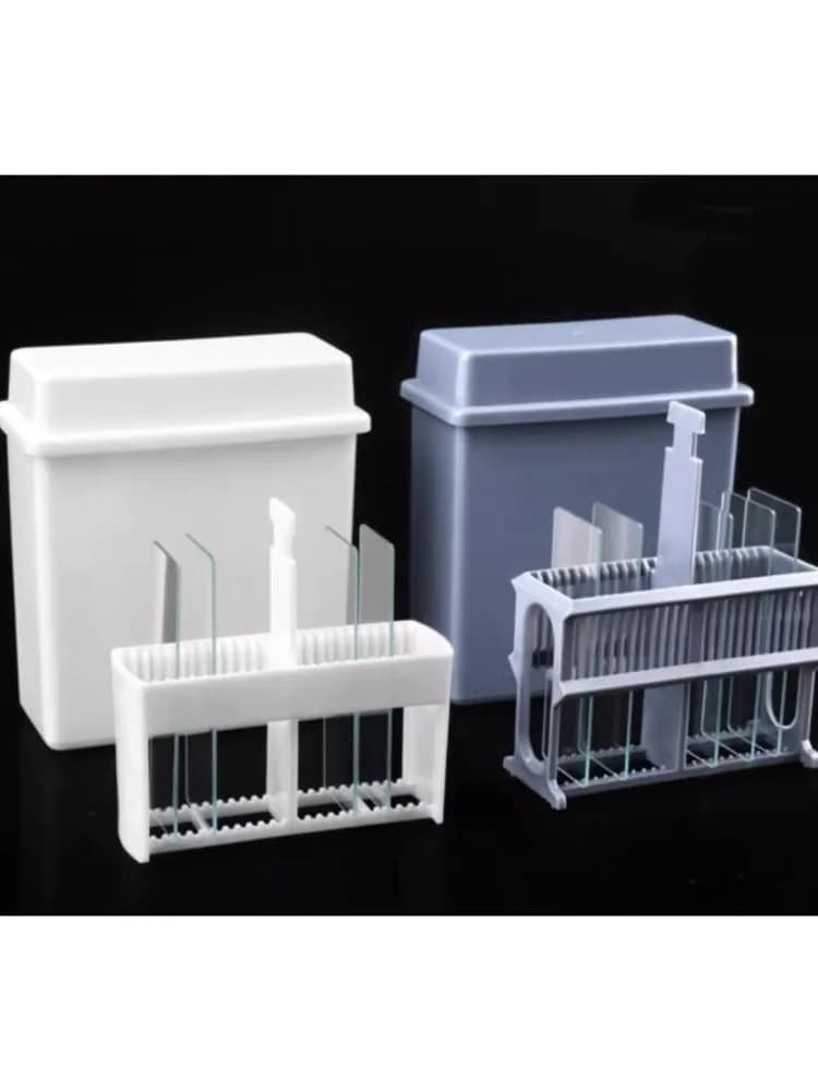 Support de pot de coloration recouvert de plastique 24 fentes blanc pour lames de Microscope; ensemble de plat de support de coloration de diapositives