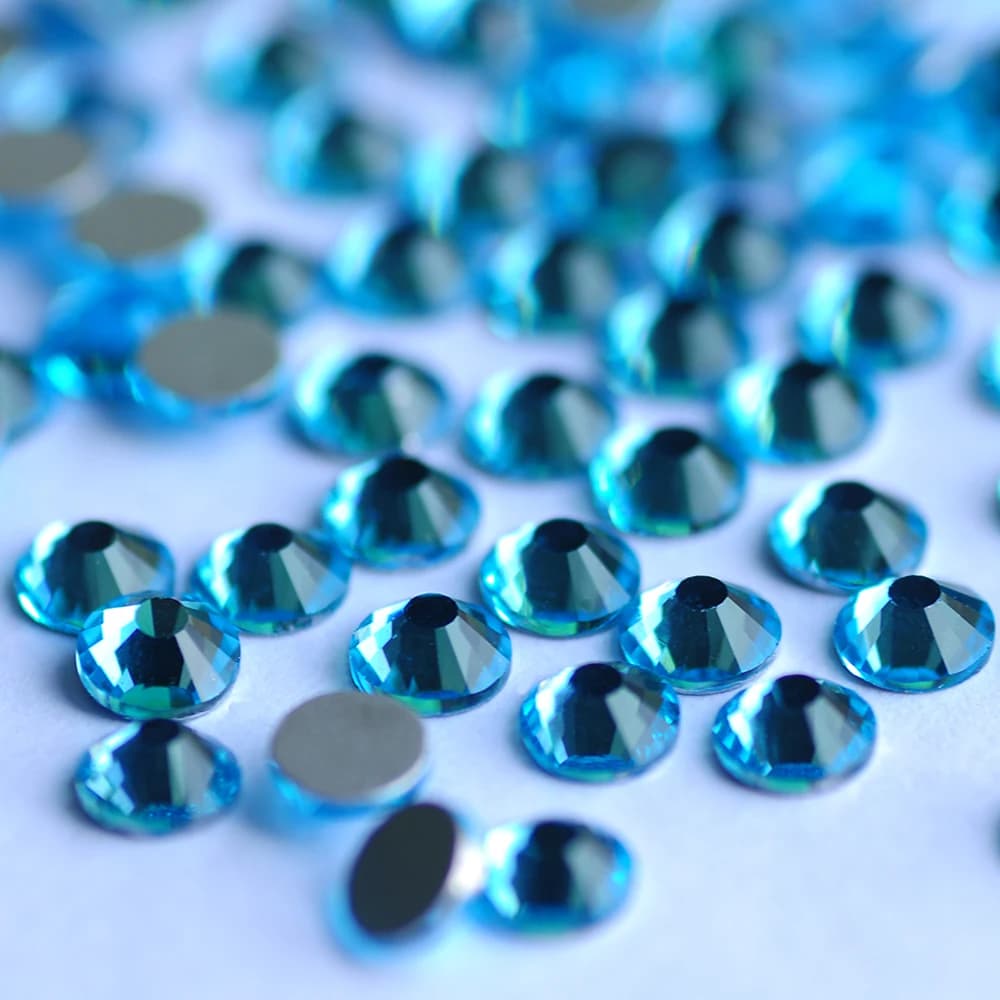 Aigue-marine SS3-SS30 ronde à dos plat, strass en cristal de verre Non correcteurs pour Nail Art, vêtement, décoration de vêtements