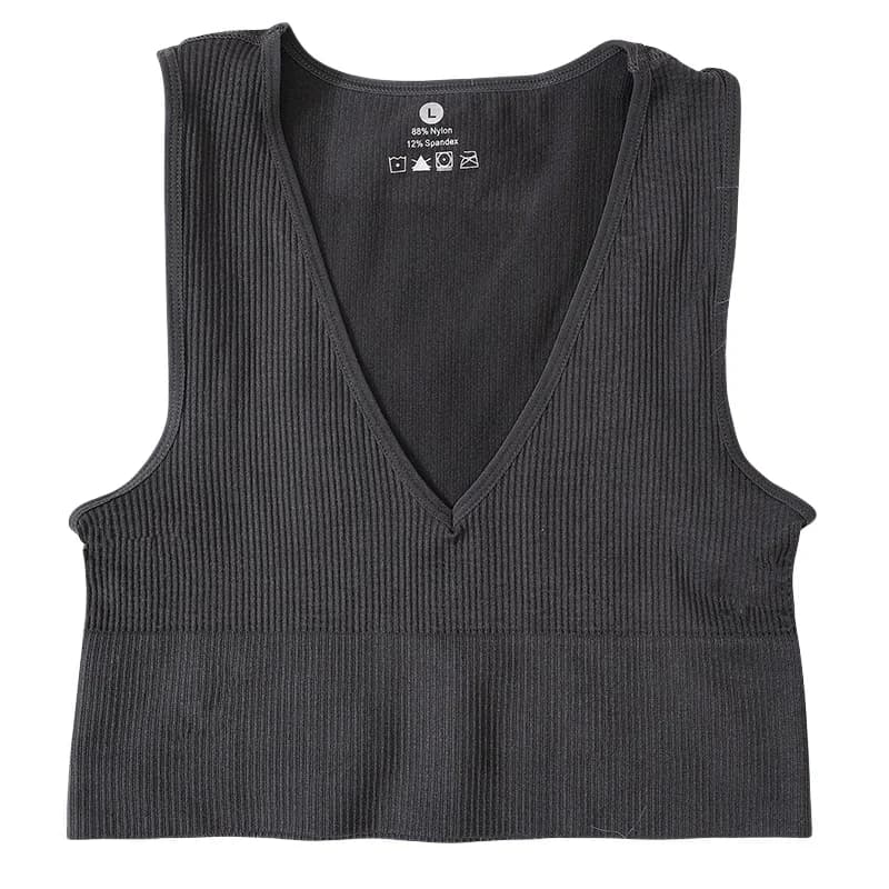 Débardeur côtelé sans couture pour femme, extensible, sexy, lingerie, décolleté en V profond, camisole de sport non rembourrée, tailles M-XL