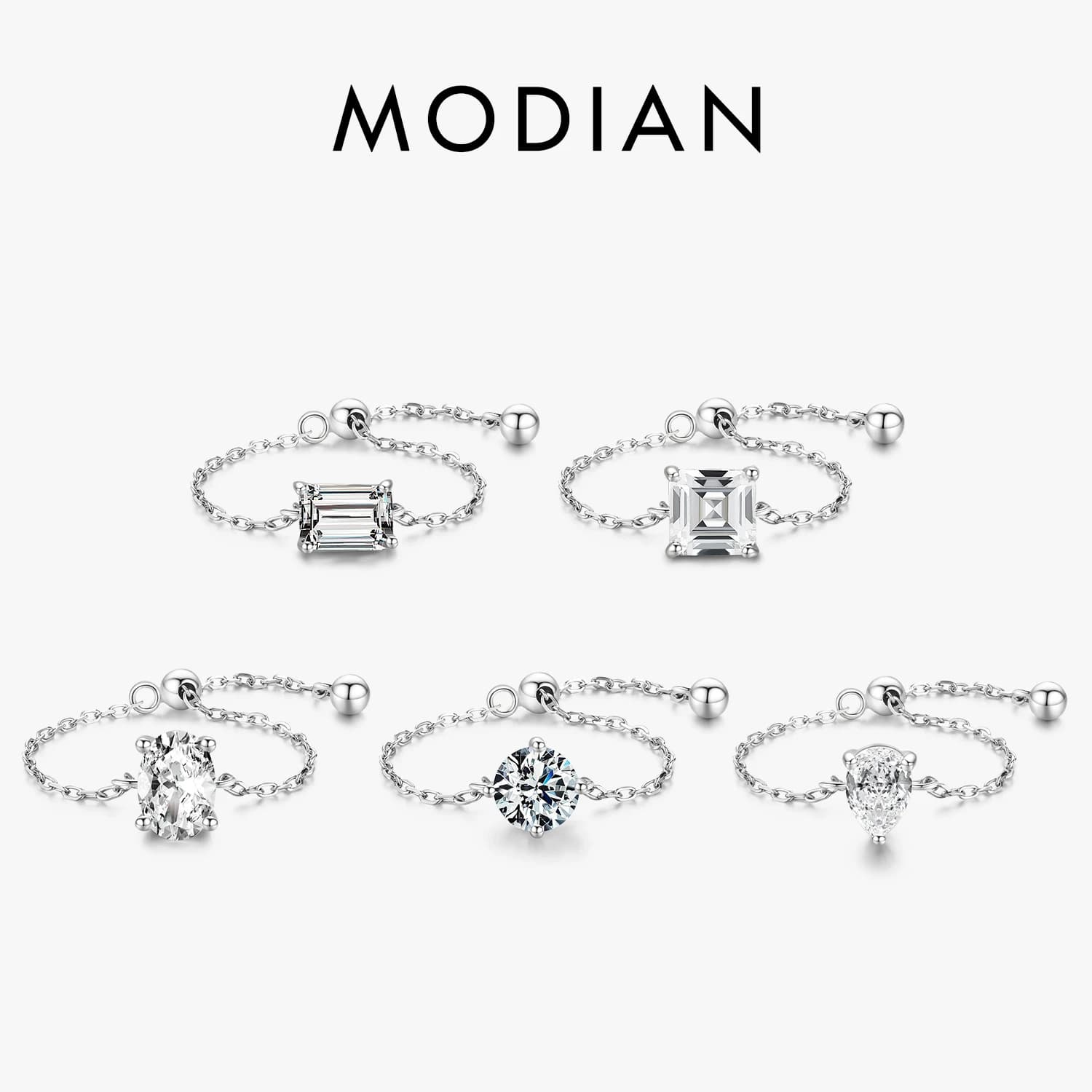 Modian 5 Style clair CZ lien chaîne anneau à la mode 925 en argent Sterling réglable charme couleur or anneaux pour les femmes bijoux de mariage
