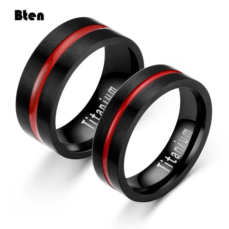 Bten hommes mode 6/8MM noir brossé échelle bord en acier inoxydable anneau rouge rainure hommes bague de mariage cadeaux pour hommes