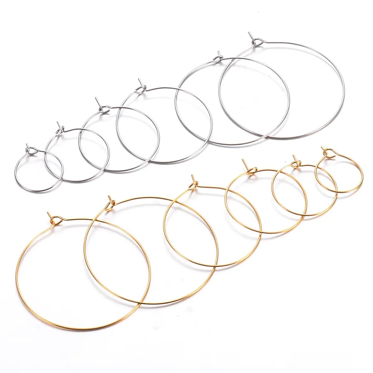 20 pièces en acier inoxydable hypoallergénique or 15mm-40mm cercle rond fil boucle d'oreille cerceaux résultats pour bricolage boucle d'oreille fabrication de bijoux