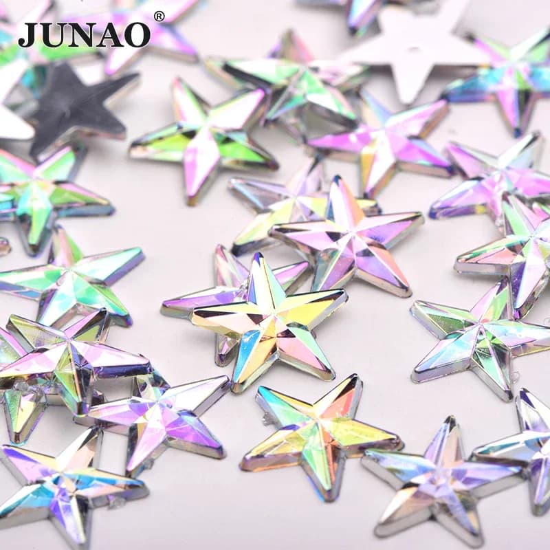 JUNAO 100 pièces 10mm cristal AB étoile Flatback Strass colle sur cristal diamants Non correcteurs Strass brillant visage Nail Art pierres