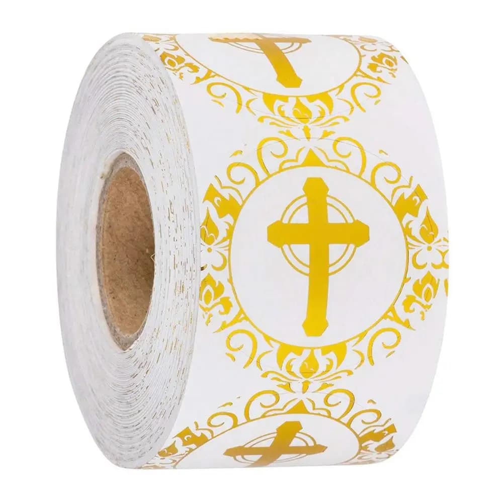 Autocollant croix ronde dorée de 1 pouce, autocollant de prière religieuse et chrétienne, étiquette de sceau d'enveloppe, 50 à 500 pièces