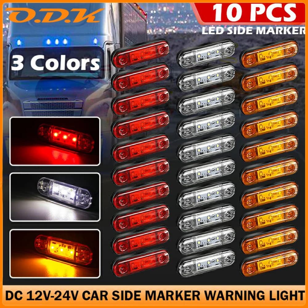 Marqueur latéral externe étanche à 3 LED, lumière iodée, signal de dégagement nar, remorque, camion, voiture, orange, blanc, rouge, 6x, 10x 12V, 24V