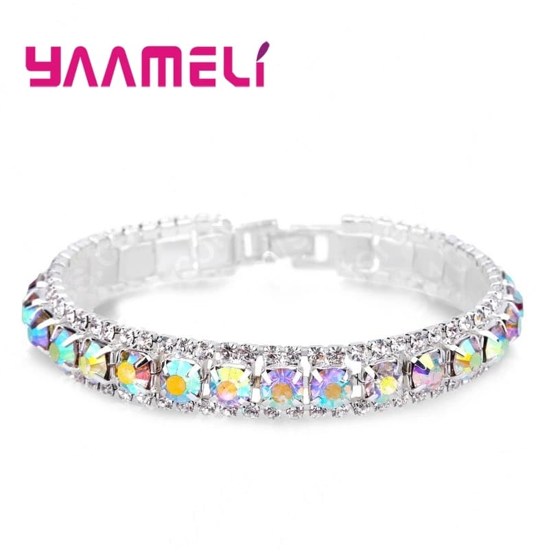 Meilleure vente 925 Bracelets en argent Sterling plein AAA Zircon autrichien cristal Femme femmes lien chaîne bijoux Bracelets 14 couleurs