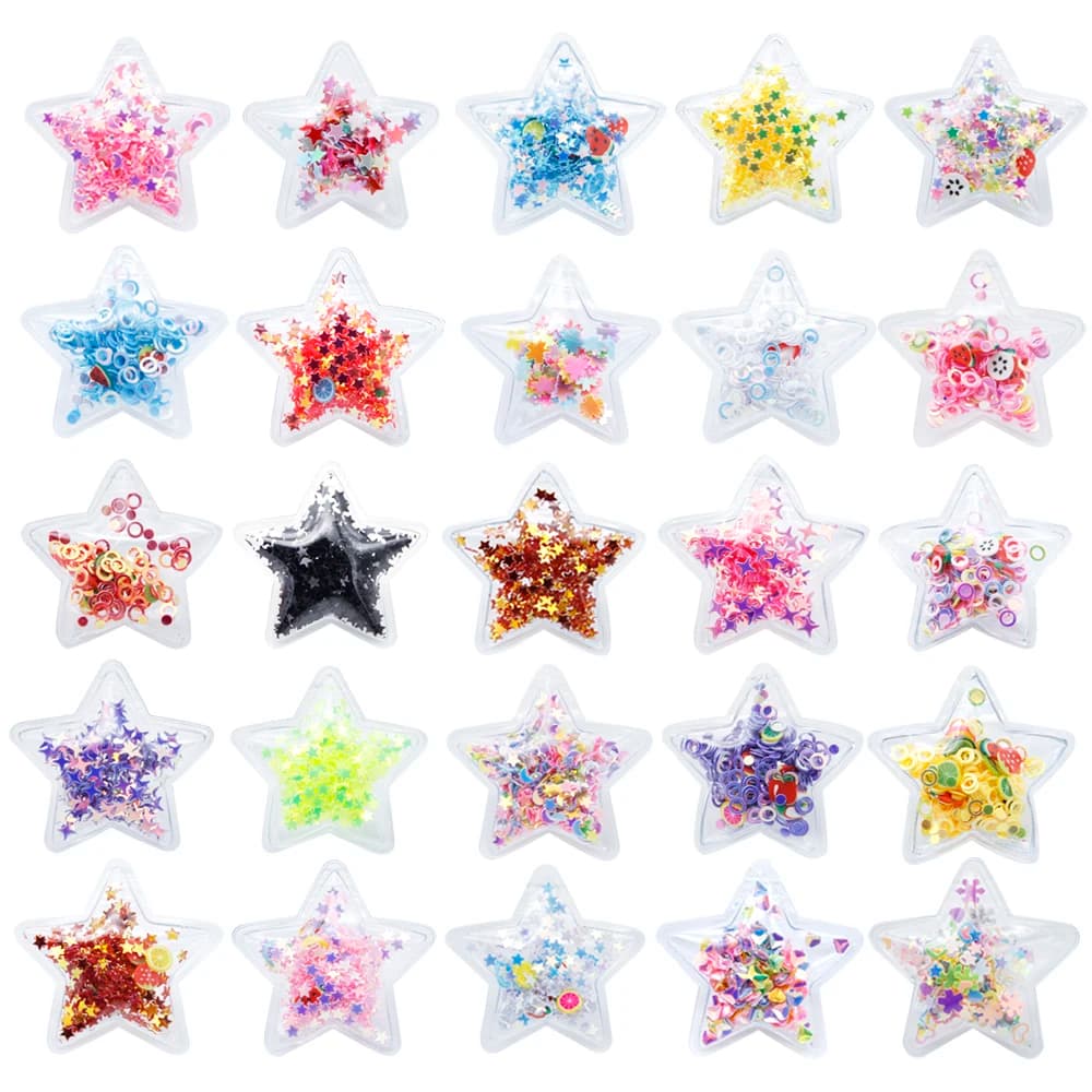 20 pièces 37x37mm Étoile Transparente Paillettes Scintillantes Effet Sable Mouvant DIY Accessoires pour Pinces à Cheveux Artisanat Décoration Téléphone, 20Yc18141