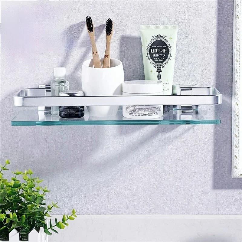 Étagère de Rangement Murale en Aluminium T1 Rectangulaire, Verre du Guatemala, 1 Niveau, Argent, Sable Pulvérisé, 30 cm, 40 cm, 50cm